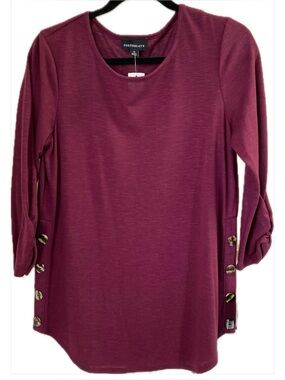 NWT Fortune + Ivy Women's Plum Button-Side Long Sleeve Tunic, Sz. M